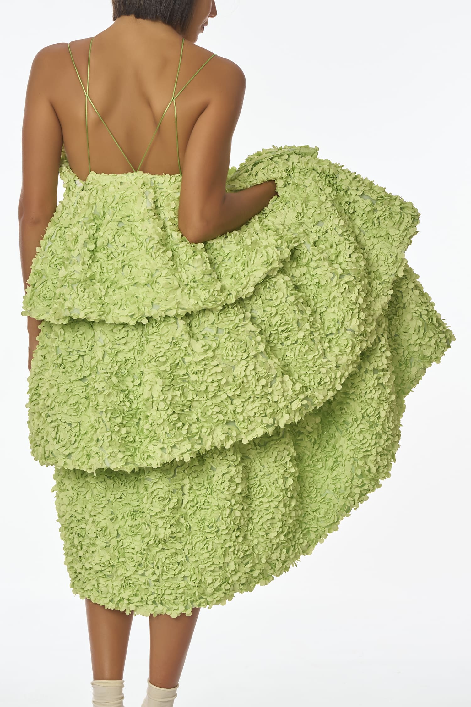 Herbal Green Ceremony Dress - bridal gown with ethereal silhouette and lightweight movement - Anabel Santos Haute Couture - Galicia