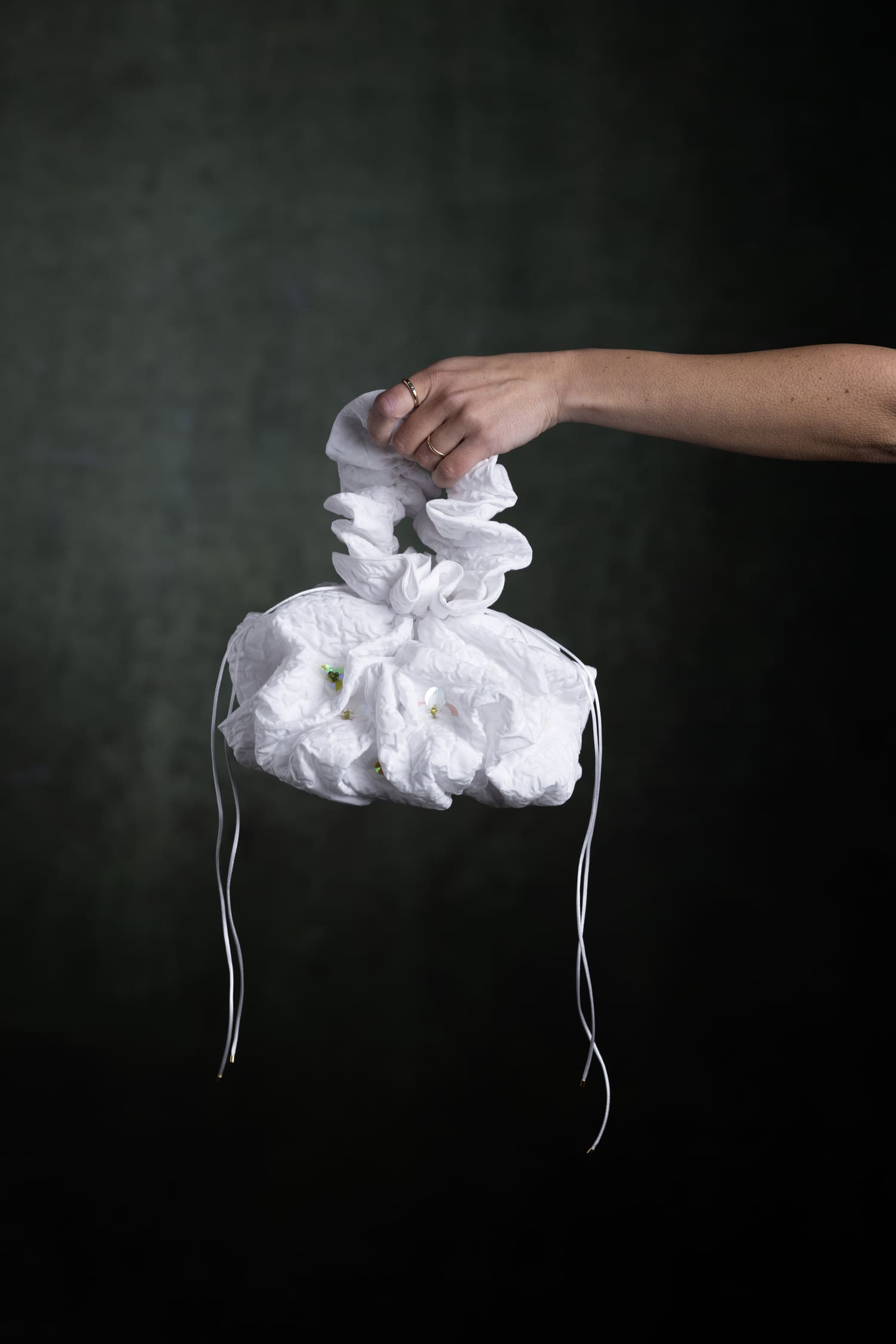 White Nube jewel bag, handcrafted jacquard pouch bag handbag- Anabel Santos - Haute Couture - Galicia