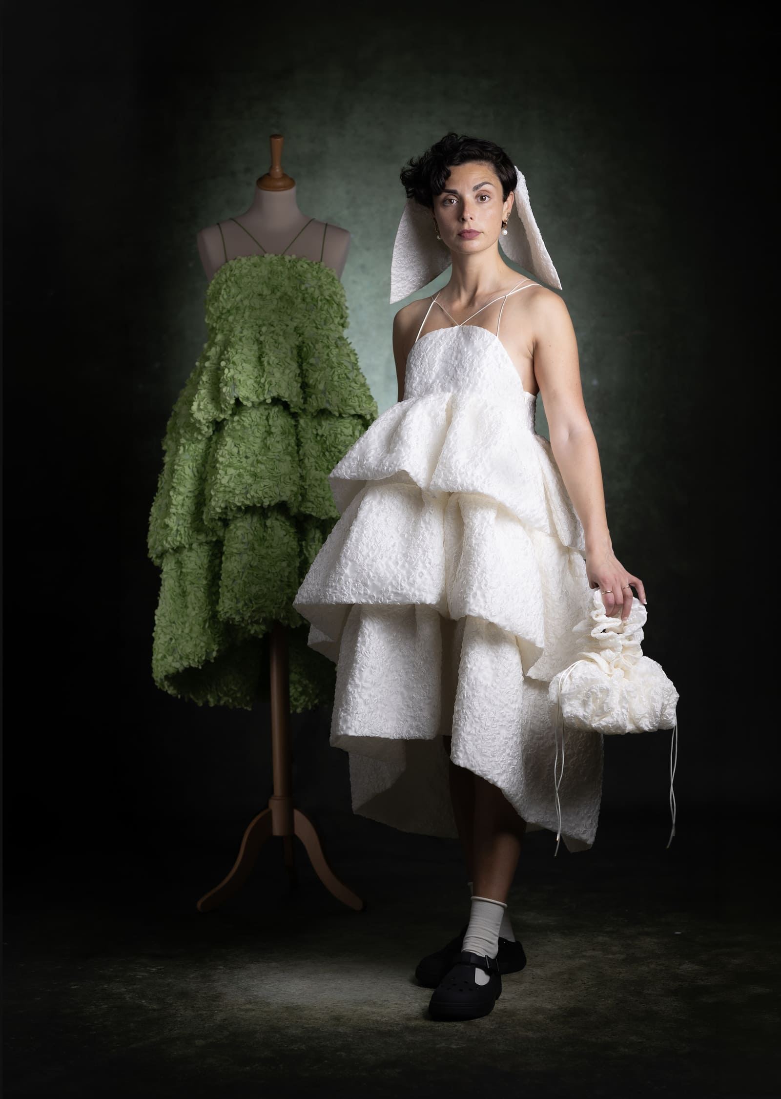 Leda bespoke bridal gown with ethereal silhouette and lightweight movement - Anabel Santos Haute Couture - Galicia - Leda Bridal Dress