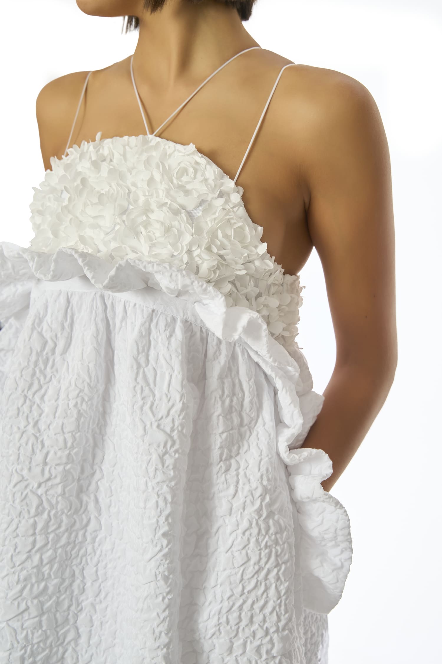 Detailed backless wedding dress with thin criss-cross straps, Senda gown - Anabel Santos - Haute Couture - Galicia